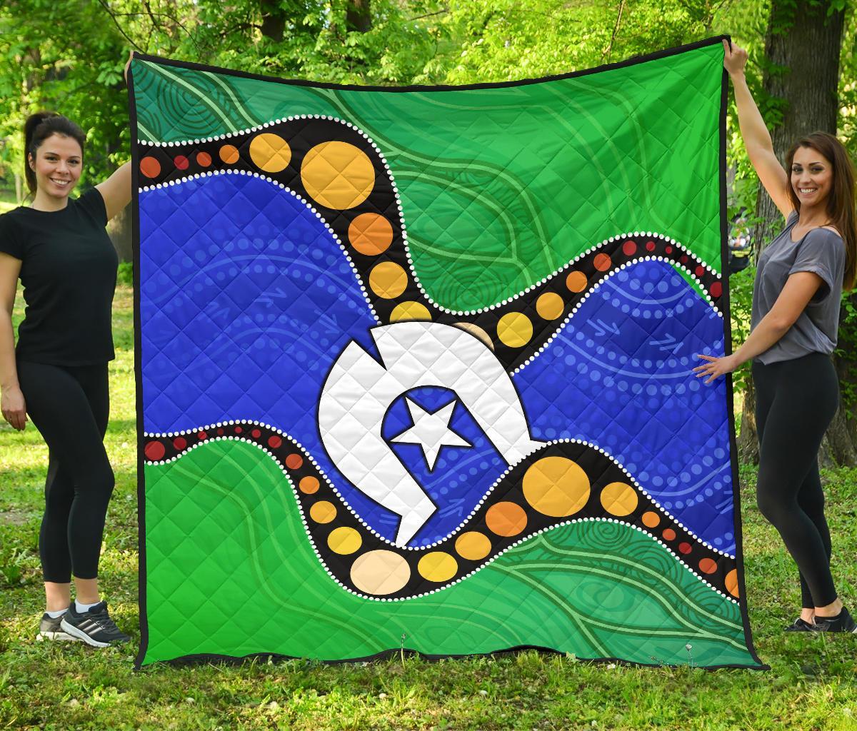 Torres Strait Islands Premium Quilt - Flag with Aboriginal Patterns - Vibe Hoodie Shop