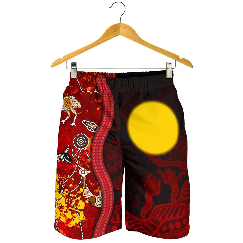 Aboriginal Men's Shorts - Red Indigenous Flag - Vibe Hoodie Shop