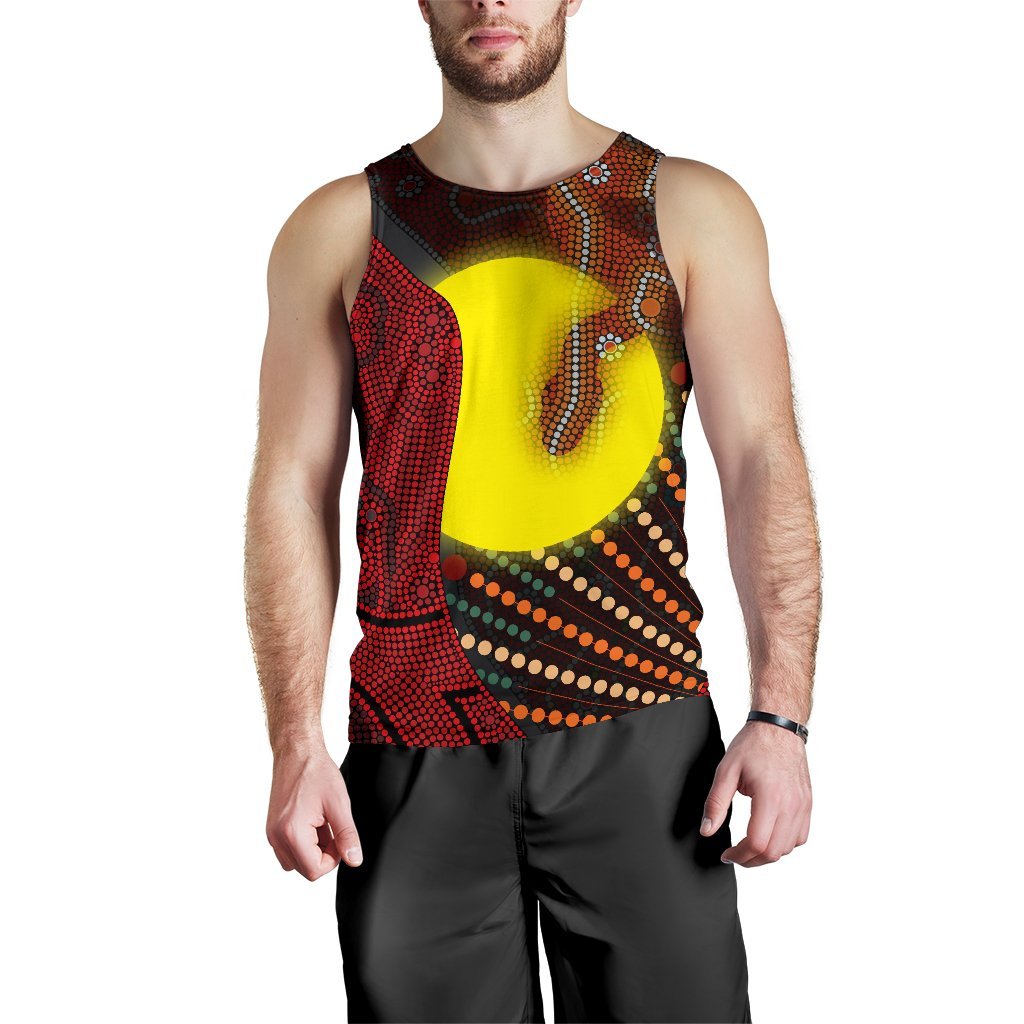 Aboriginal Men's Tank Top - Indigenous Snake Sun Dot Painting - Vibe Hoodie Shop