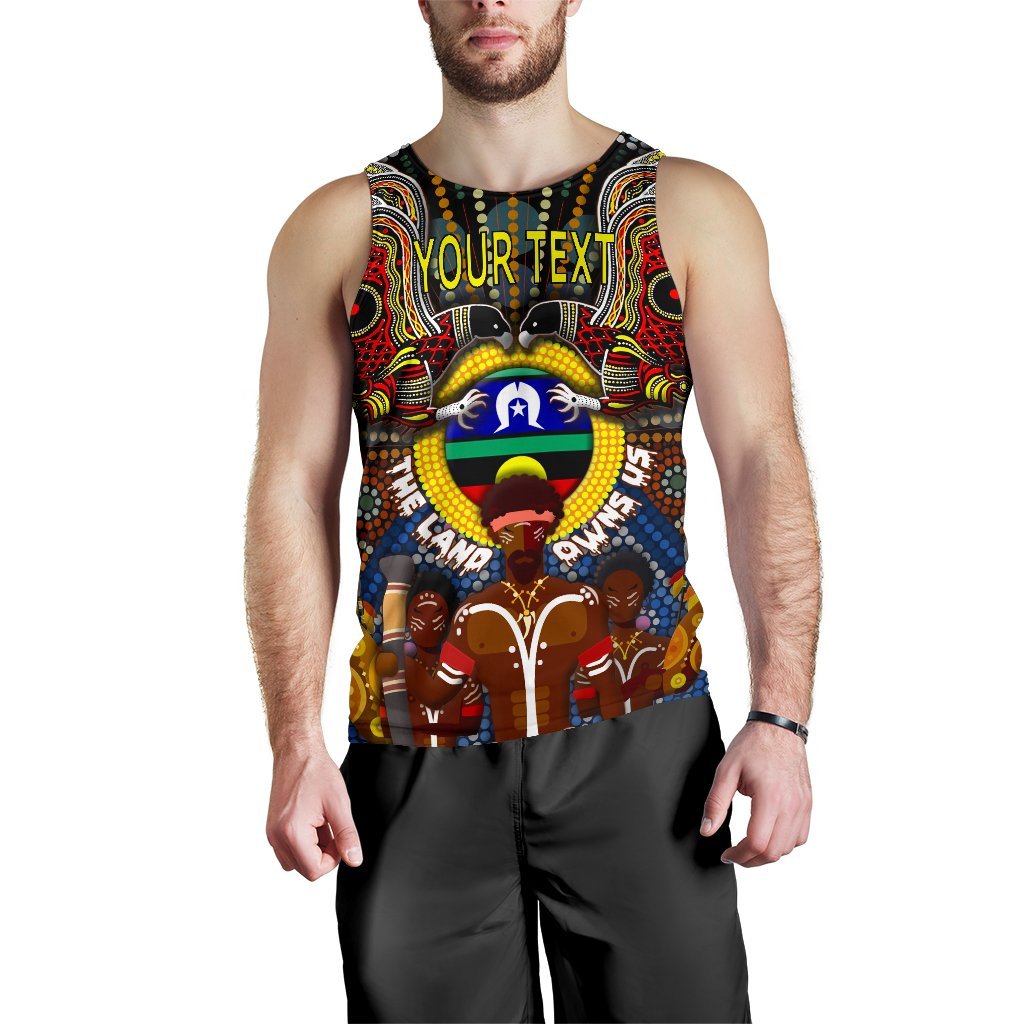 (Custom Text) The Land Owns Us Aboriginal Men's Tank Top - Vibe Hoodie Shop