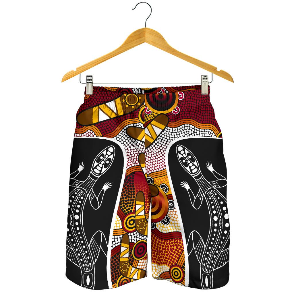 Aboriginal Shorts, Lizard Patterns Boomerang Indigenous Dot Painting Men - Vibe Hoodie Shop