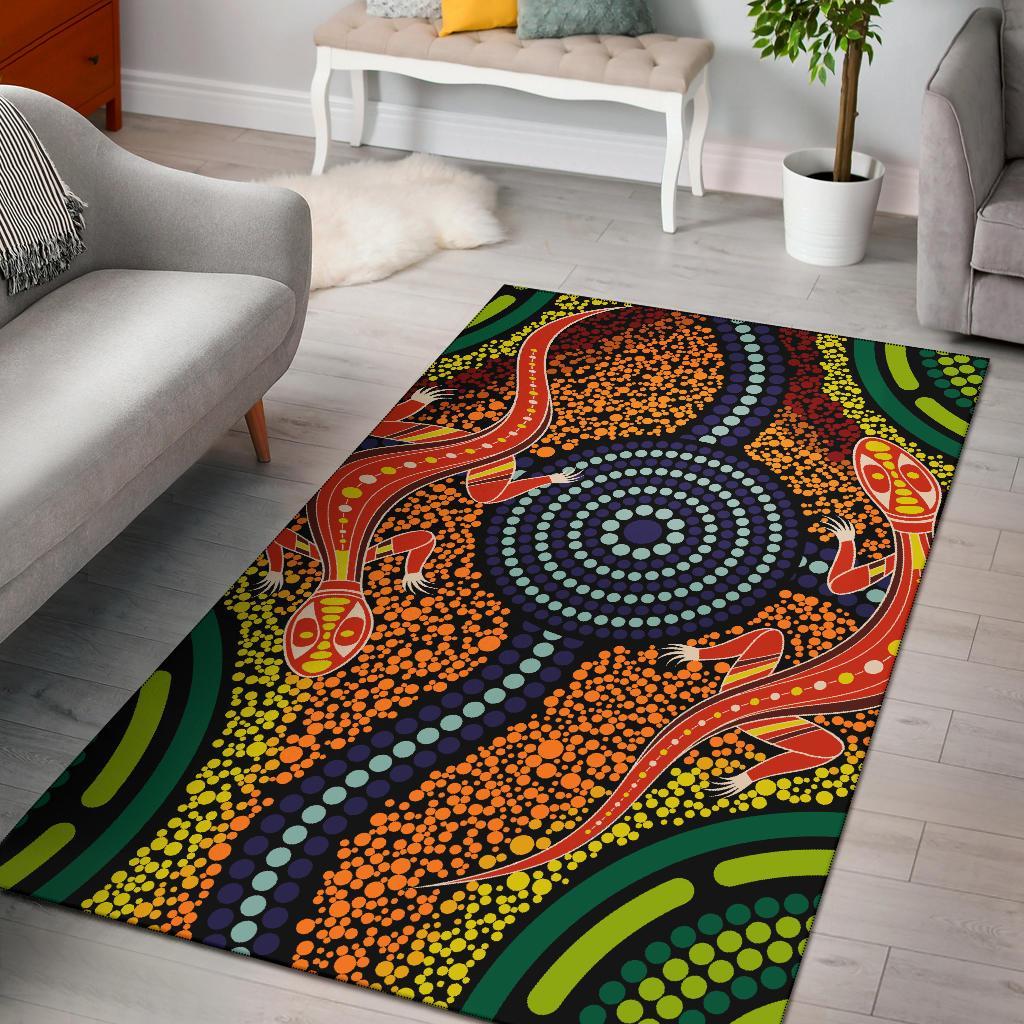 1st Australia Area Rug - Aboriginal Two Lizards Dot Painting Circle - Vibe Hoodie Shop