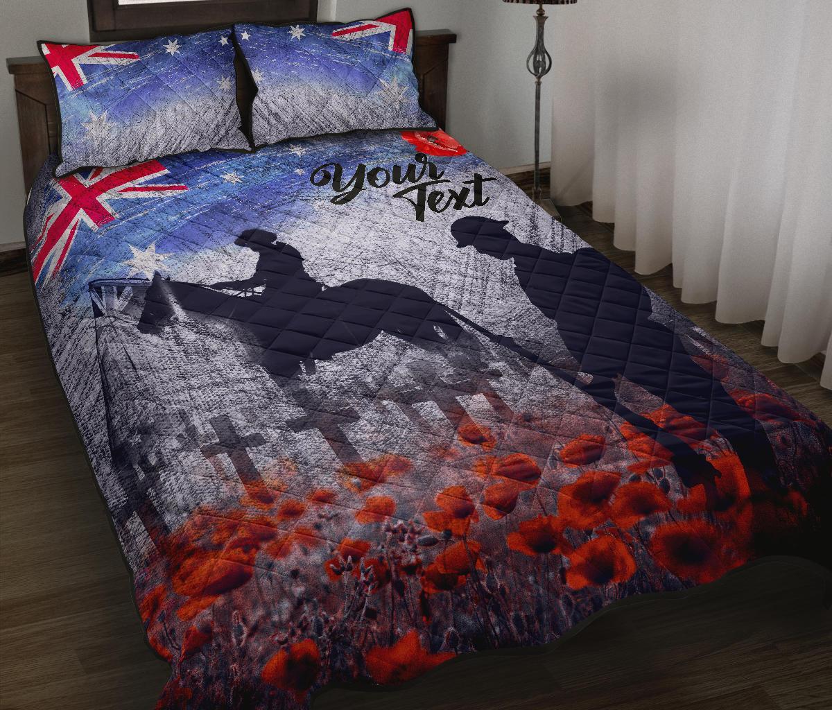 (Custom Text) ANZAC Day Quilt Bed Set - Lest We Forget Vintage Poppies - Vibe Hoodie Shop
