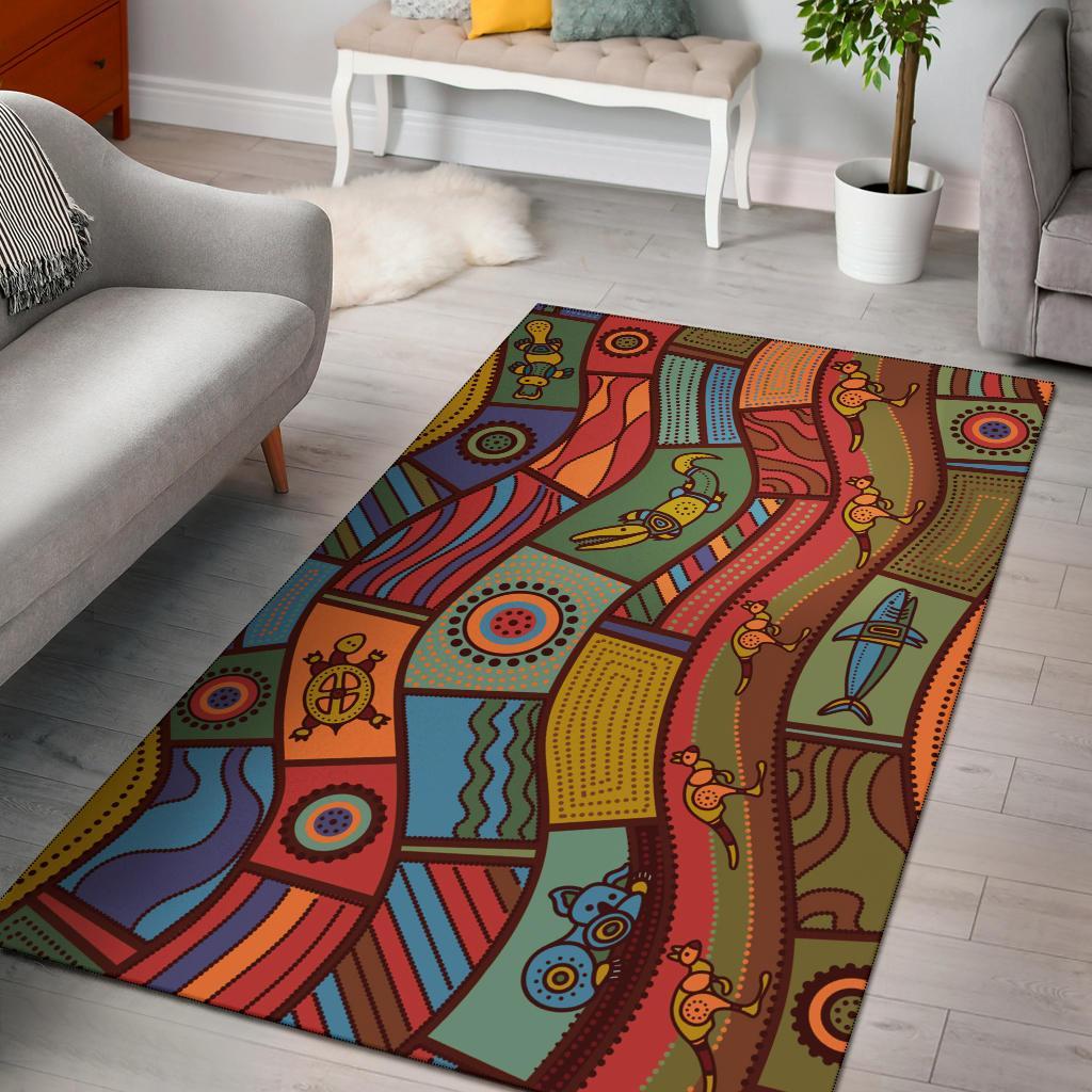 Area Rug - Aboriginal Art With Animals - Vibe Hoodie Shop