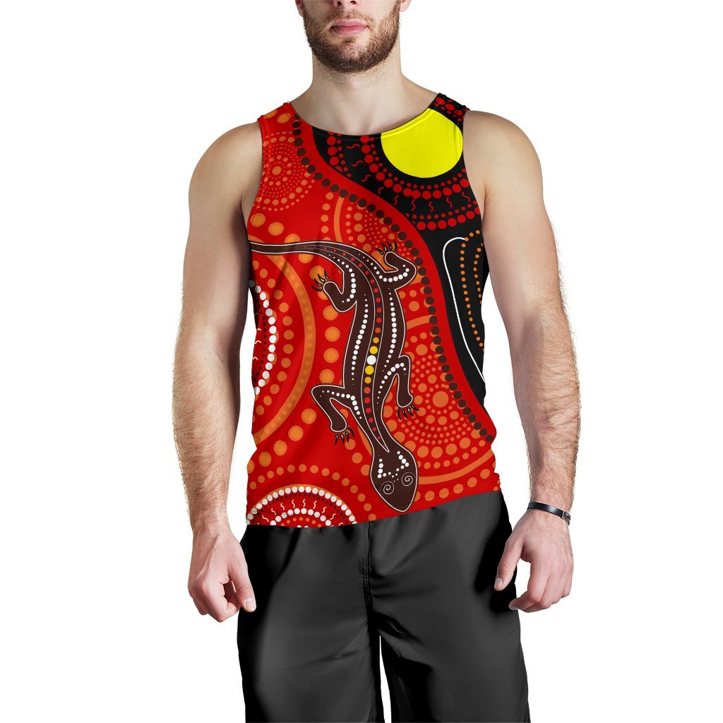 Aboriginal Men's Tank Top - Australia Lizard Dot Painting Art - Vibe Hoodie Shop