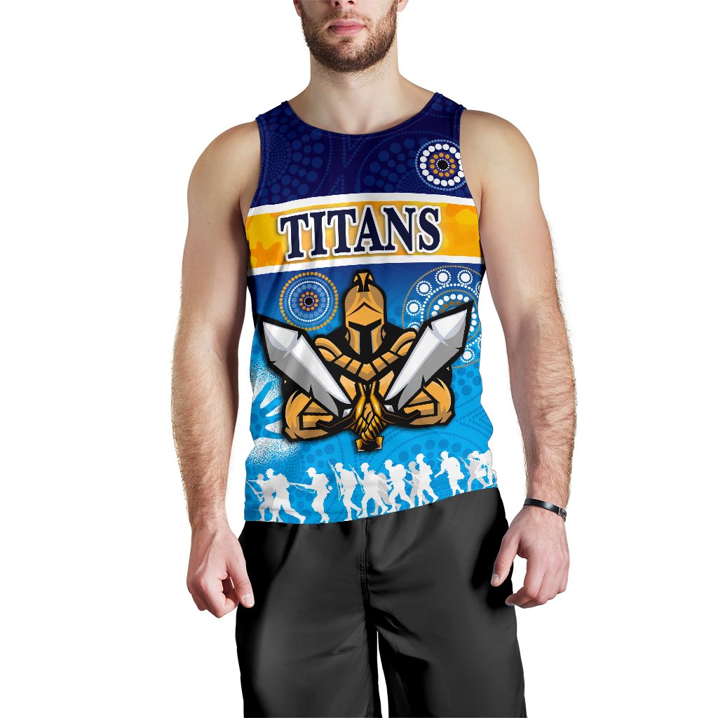 Gold Coast Men Tank Top Titans Gladiator ANZAC Day 2021 Version - Indigenous - Vibe Hoodie Shop