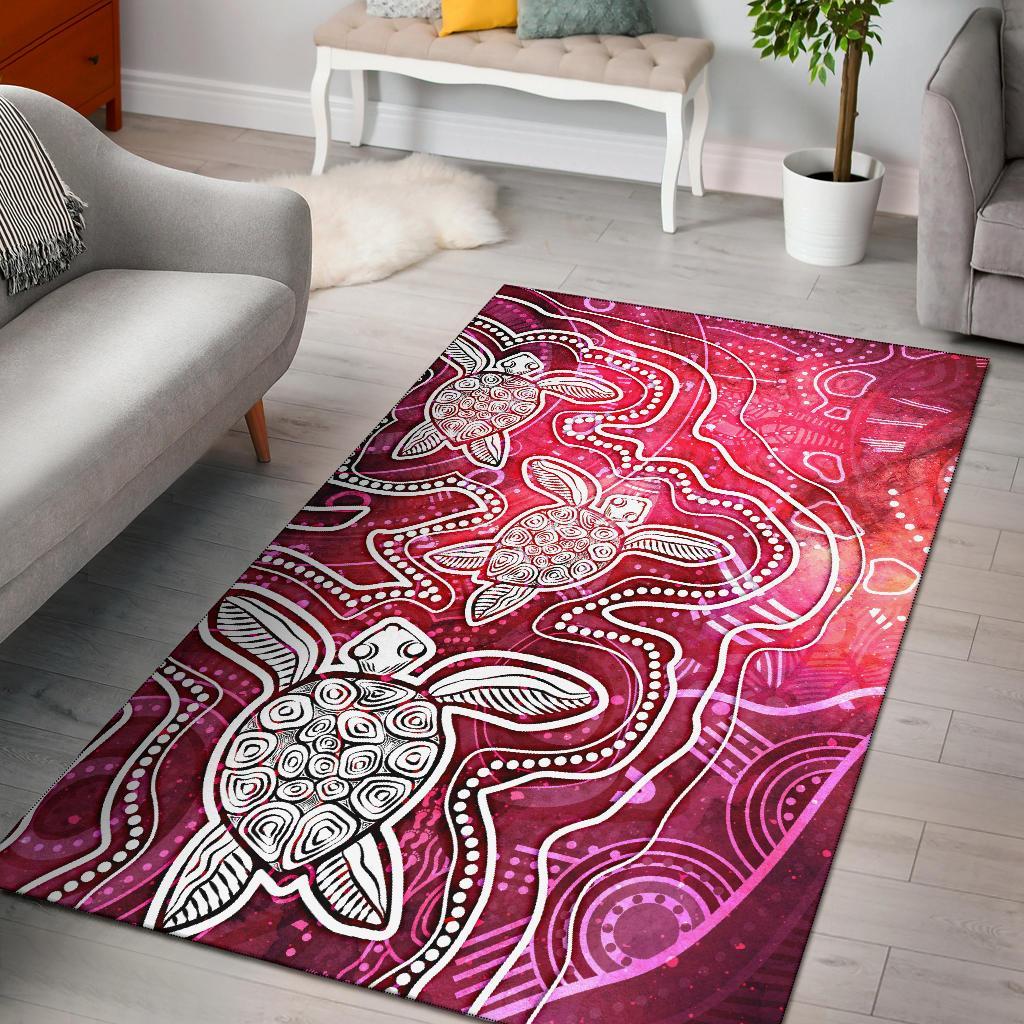 Aboriginal Area Rug - Sea Turtle With Indigenous Patterns (Pink) - Vibe Hoodie Shop