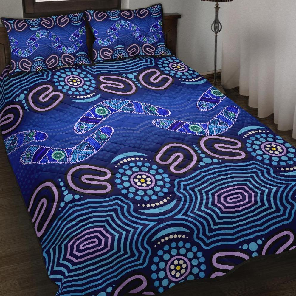 ABoriginal Quilt Bed Set - Boomerangs And Dot Painting Art Ver02 - - Vibe Hoodie Shop
