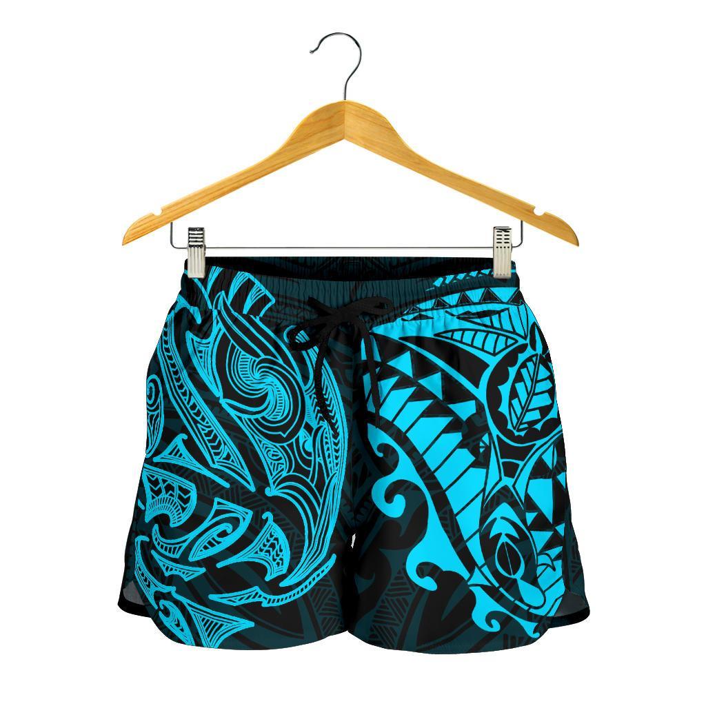 new-zealand-all-over-print-womens-shorts-maori-polynesian-tattoo-blue