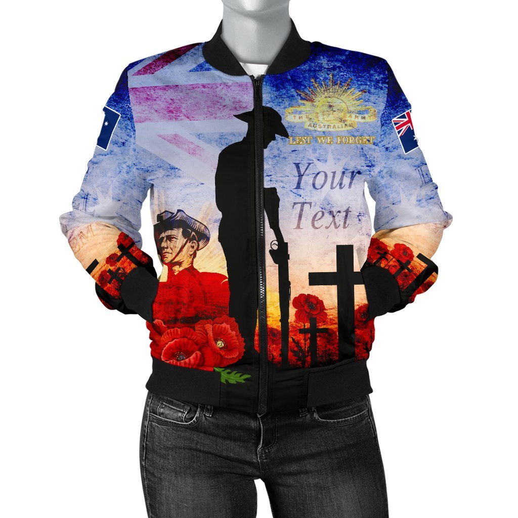 Custom ANZAC Women's Bomber Jacket - ANZAC 2020 Lest We Forget The Australian Army - Vibe Hoodie Shop