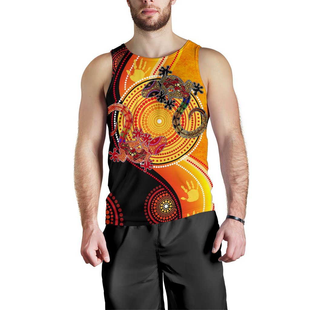 Aboriginal Men's Tank Top - Couple Aboriginal Lizards - Vibe Hoodie Shop