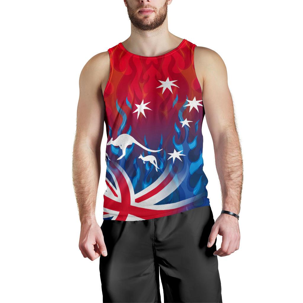 Men Tank Top - Aus Flag Mens Tank Kangaroo Flame - Vibe Hoodie Shop