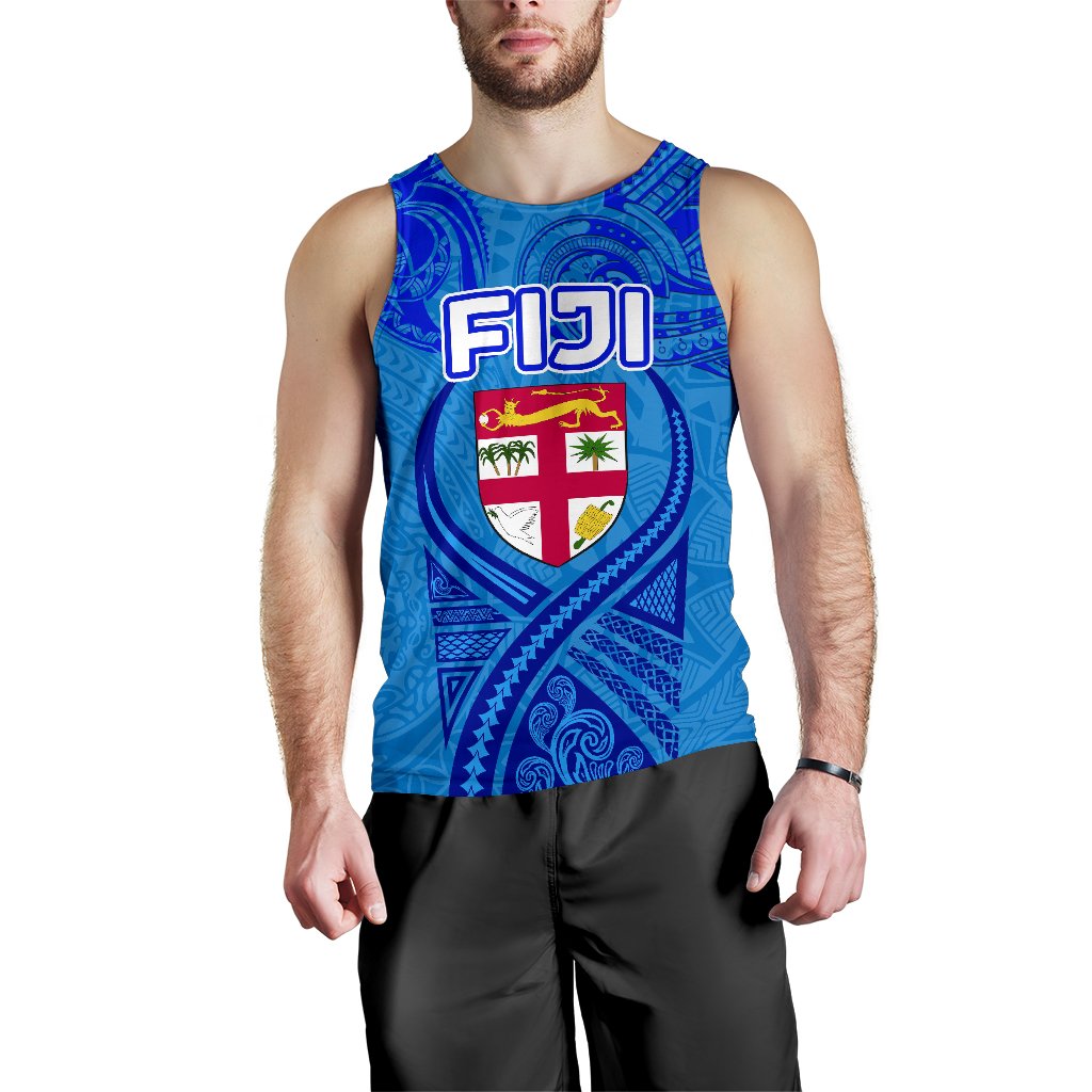 Blue Men Tank Top Fiji Rugby Polynesian Waves Style - Vibe Hoodie Shop