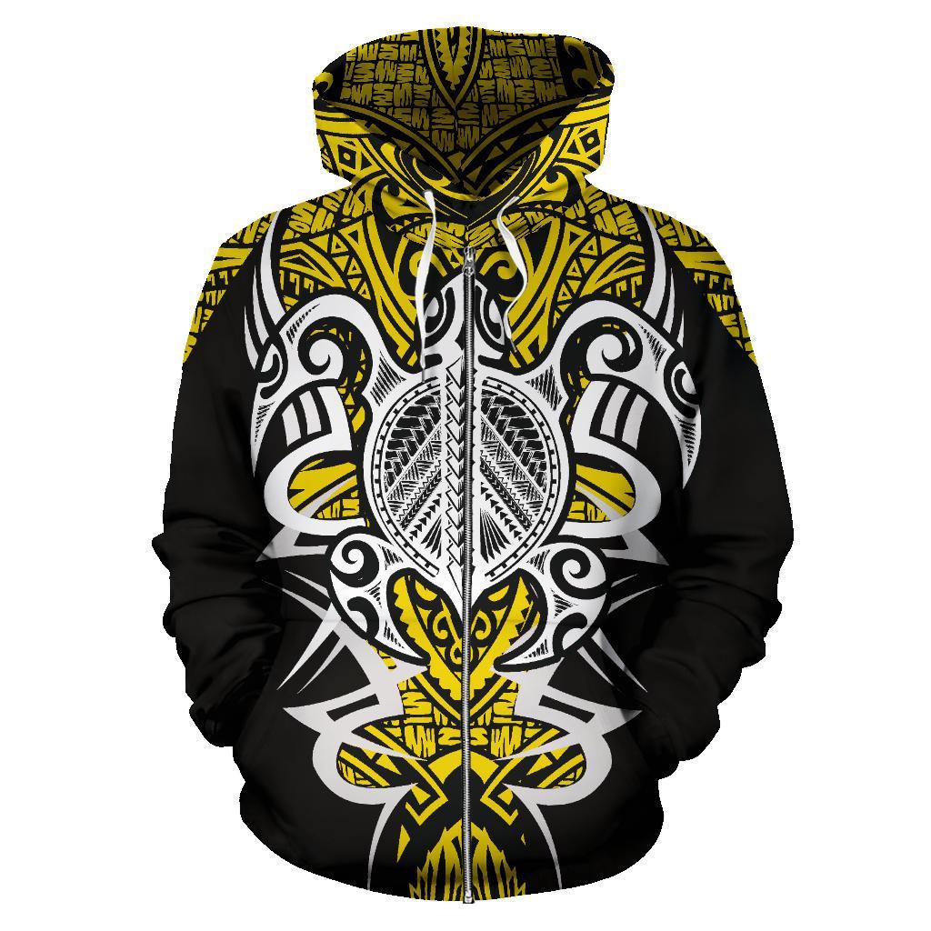 Zip Up Hoodie Tonga Turtle Polynesian Yellow - Armor Style - Vibe Hoodie Shop