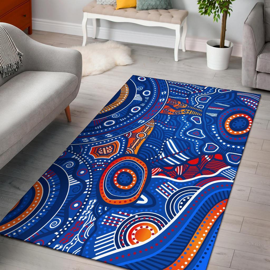 Aboriginal Area Rug - Indigenous Footprint Patterns Blue Color - Vibe Hoodie Shop