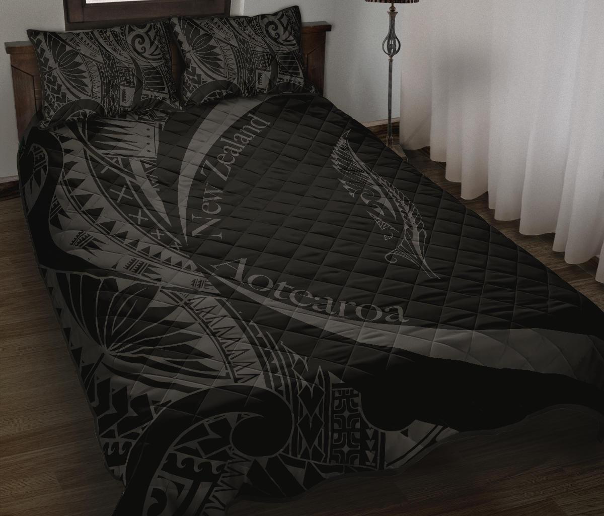 New Zealand Silver Fern Quilt Bed Set Maori Tattoo Circle Style - Vibe Hoodie Shop