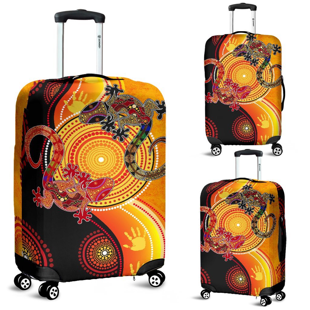 Aboriginal Luggage Covers - Couple Aboriginal Lizards - Vibe Hoodie Shop