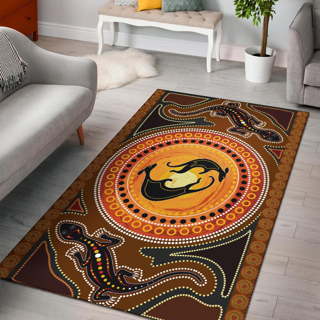 Aboriginal Area Rug, Lizard - Kangaroo Dot Patterns - Vibe Hoodie Shop