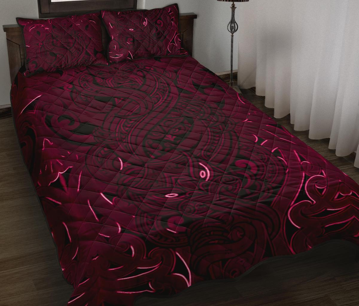 New Zealand Quilt Bed Set, Maori Gods Quilt And Pillow Cover Tumatauenga (God Of War) - Pink - Vibe Hoodie Shop