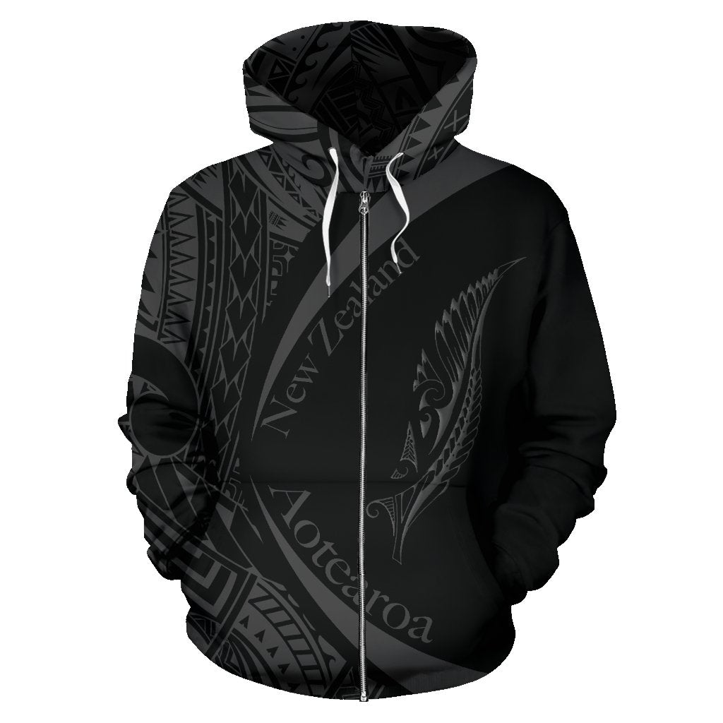 New Zealand Silver Fern Zip Hoodie Maori Tattoo Circle Style - Vibe Hoodie Shop