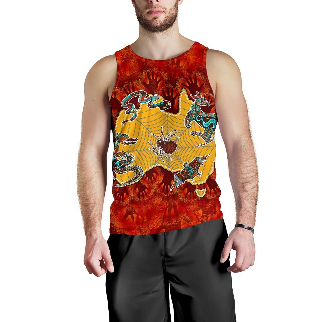 Aboriginal Men's Tank Top - Australia Map Hand Patterns Spider Web - Vibe Hoodie Shop