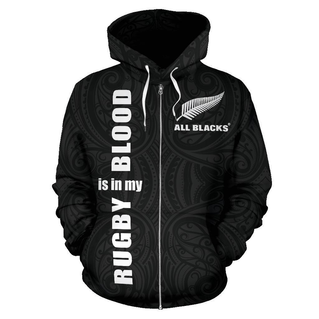 New Zealand Rugby Is In My Blood Zip Hoodie Black - Vibe Hoodie Shop