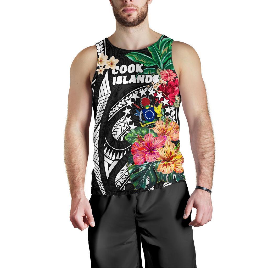 Cook Islands Men's Tank Top Coat Of Arms Polynesian With Hibiscus - Vibe Hoodie Shop