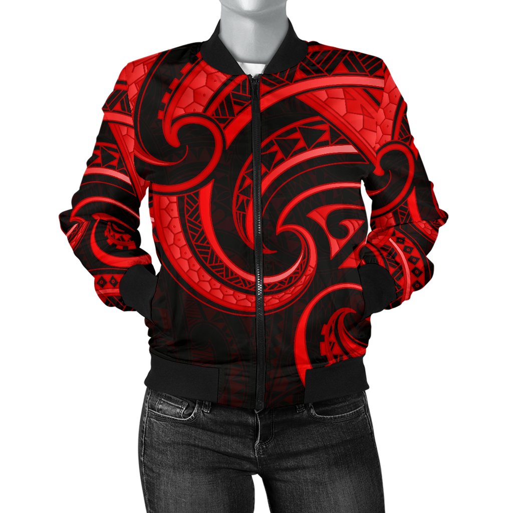 New Zealand Maori Mangopare Women Bomber Jacket Polynesian - Red - Vibe Hoodie Shop