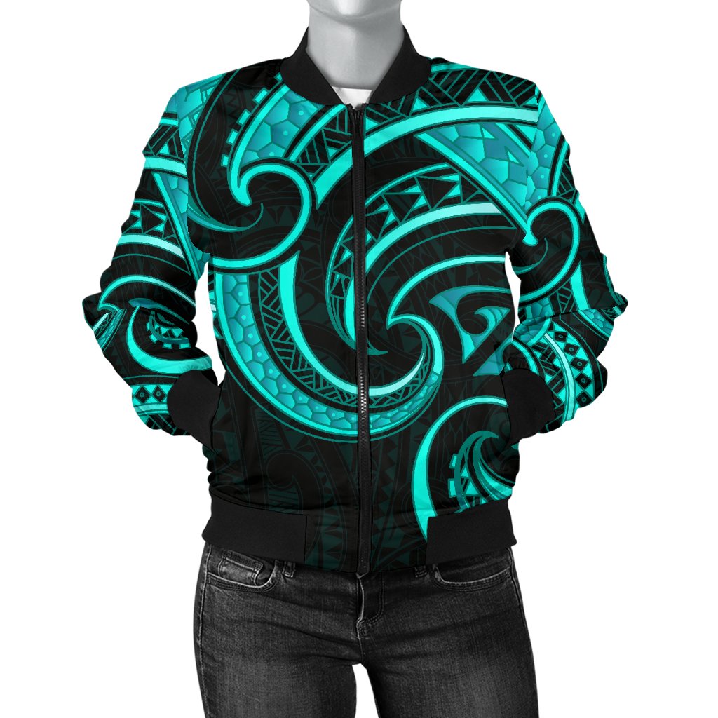 New Zealand Maori Mangopare Women Bomber Jacket Polynesian - Turquoise - Vibe Hoodie Shop