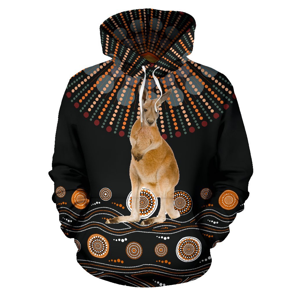 Aboriginal Hoodie, Kangaroo Sun Circle Dot Painting All Over Print - Vibe Hoodie Shop