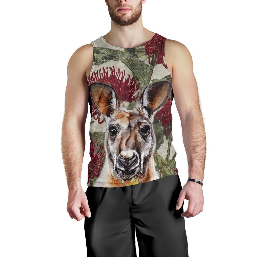 Men Tank Top - Kangaroo Mens Tank Waratah Painting - Vibe Hoodie Shop