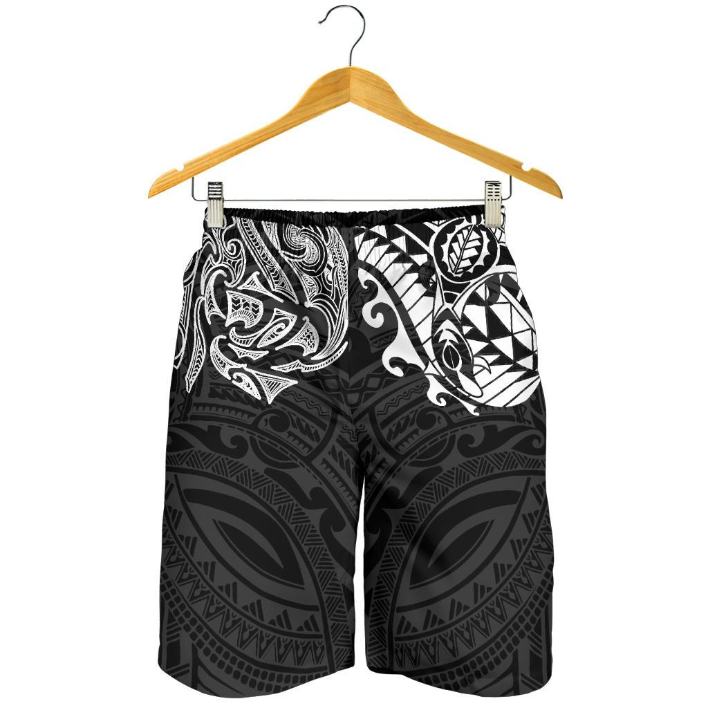 New Zealand All Over Print Men's Shorts, Maori Polynesian Tattoo White - Vibe Hoodie Shop