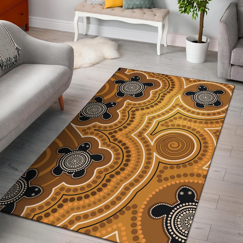 Aboriginal Area Rug - Indigenous Turtle Gold Version - Vibe Hoodie Shop