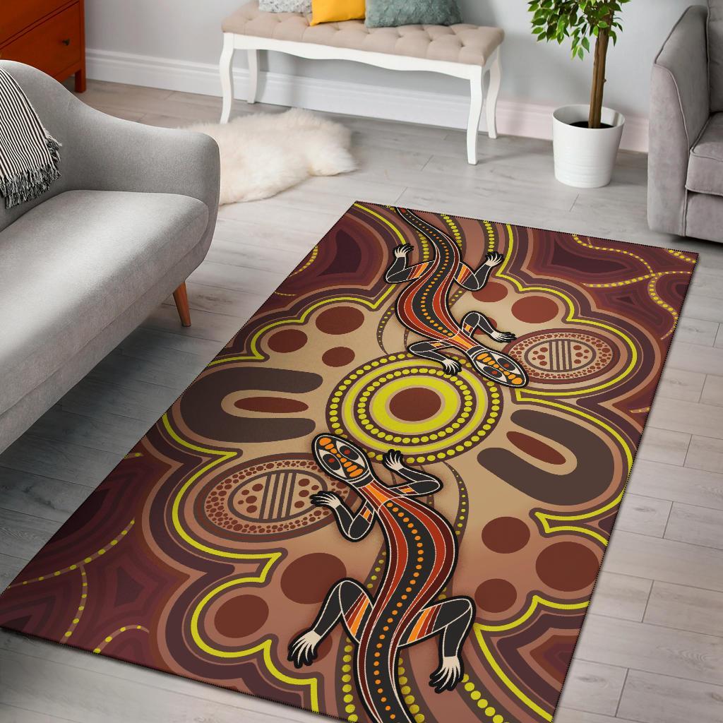 Aboriginal Area Rug, Indigenous Lizard Dot Painting Art - Vibe Hoodie Shop