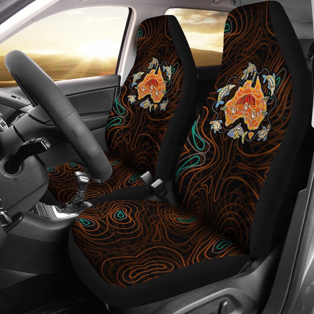 Australia Map Aboriginal Animals Urulu Seat Covers - Vibe Hoodie Shop