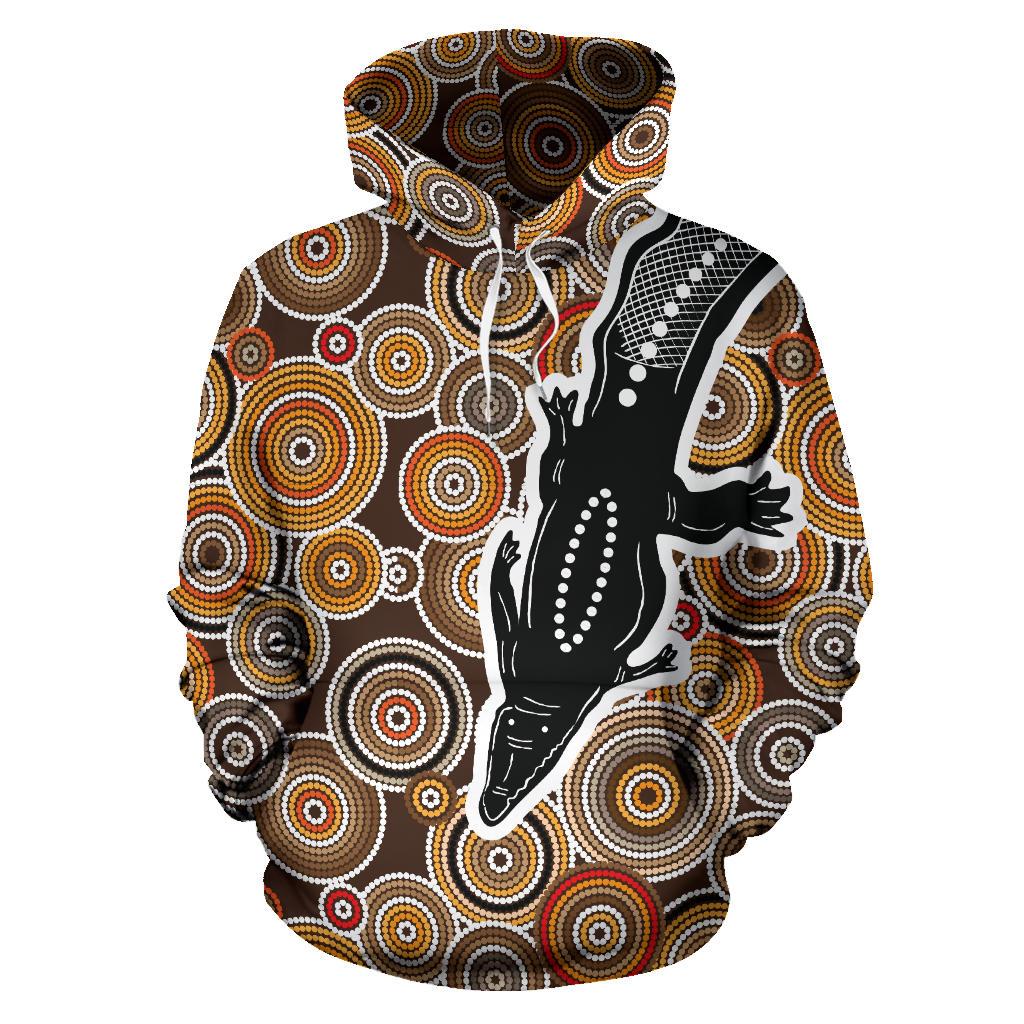 Aboriginal Hoodie, Crocodile Patterns Circle Dot Painting - Vibe Hoodie Shop