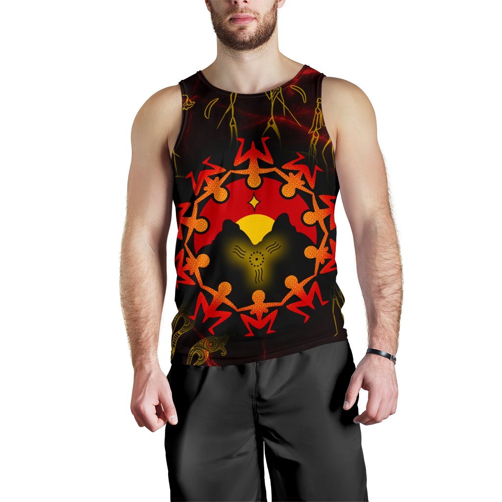 Aboriginal Men's Tank Top - Australia Map and Indigenous Flag - Vibe Hoodie Shop