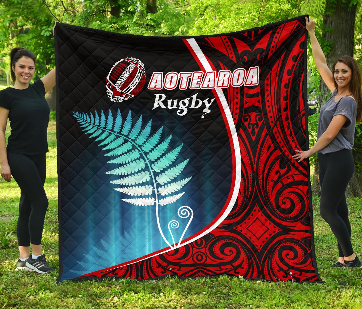 Aotearoa Rugby Black Maori Premium Quilt Kiwi and Silver Fern New Zealand - Vibe Hoodie Shop