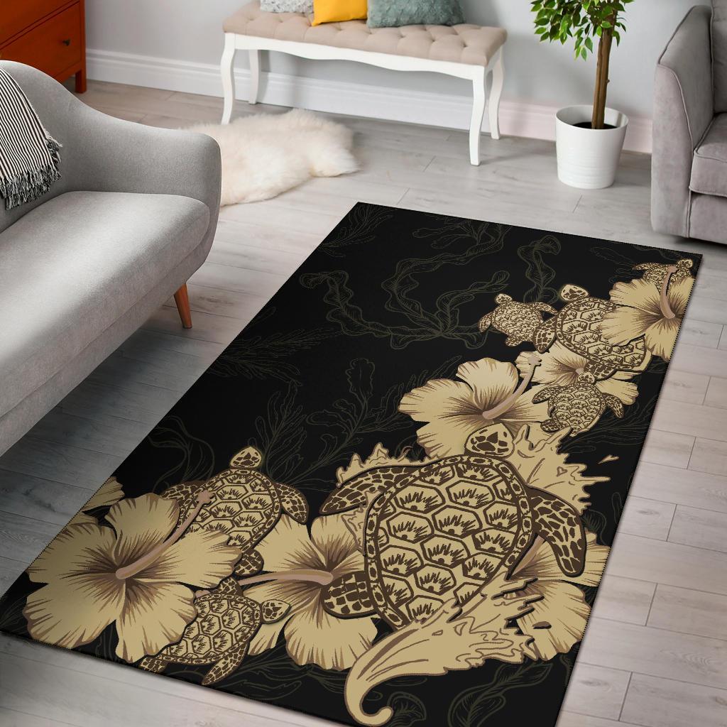 Hibiscus Plumeria Golden Turtle Area Rug - Vibe Hoodie Shop