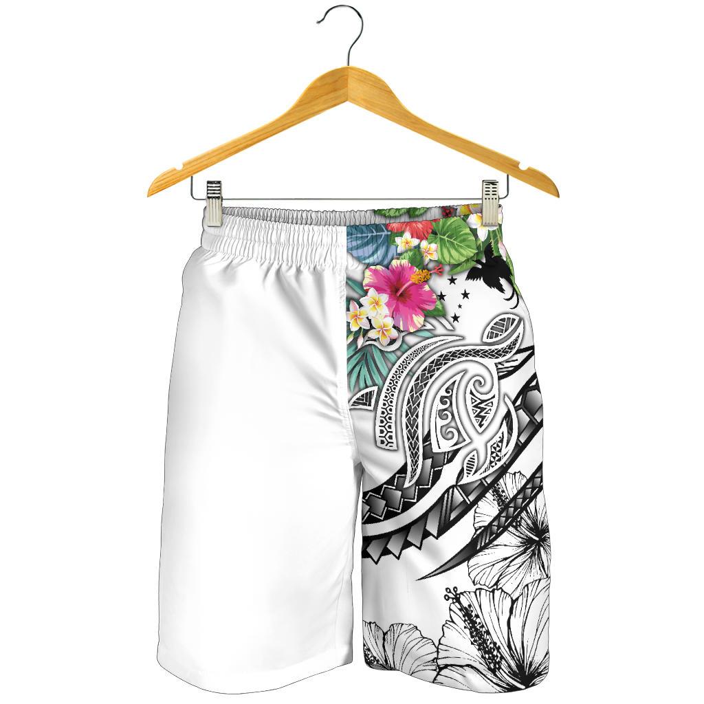 Papua New Guinea Polynesian Men's Shorts - Summer Plumeria (White) - Vibe Hoodie Shop