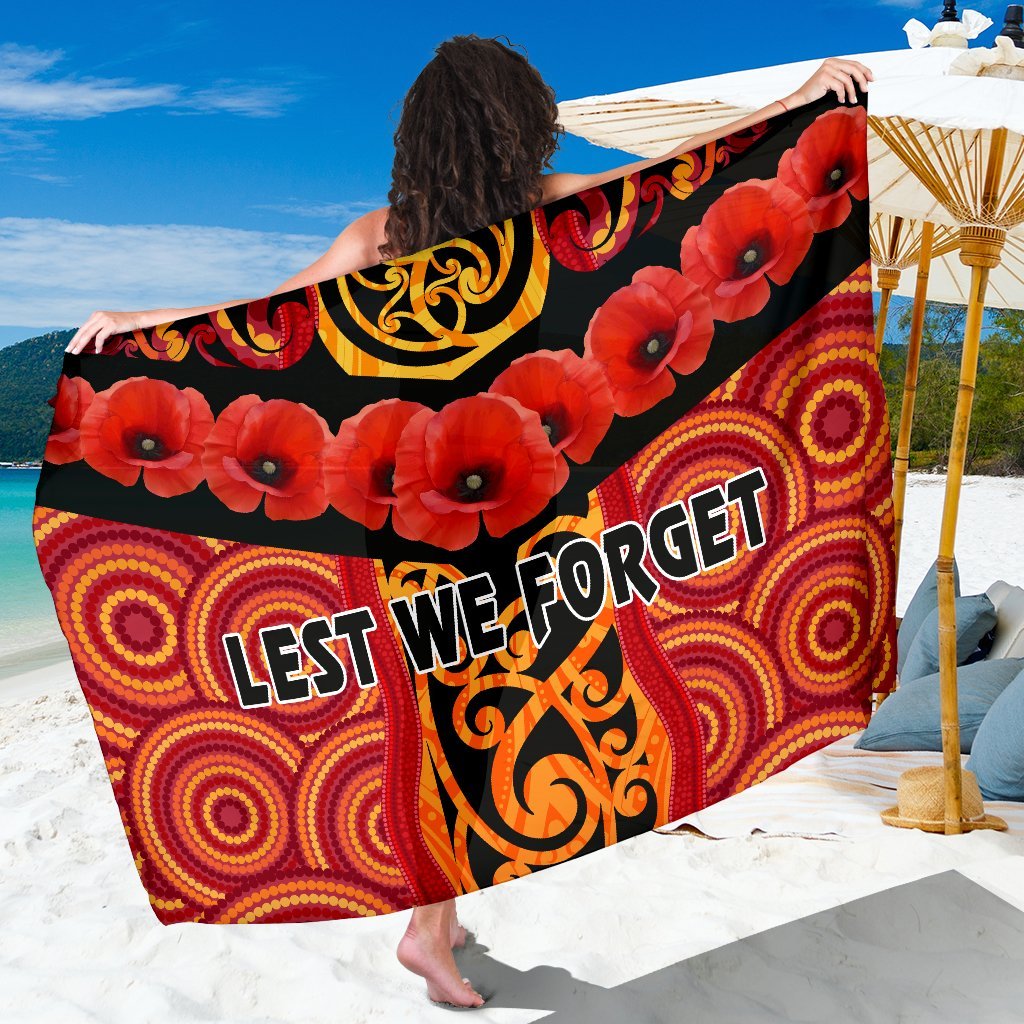 ANZAC Lest We Forget Poppy Sarong New Zealand Maori Silver Fern - Australia Aboriginal - Vibe Hoodie Shop