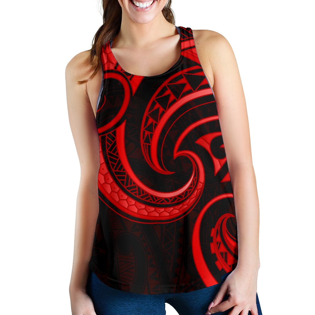 New Zealand Maori Mangopare Women Racerback Tank Polynesian - Red - Vibe Hoodie Shop