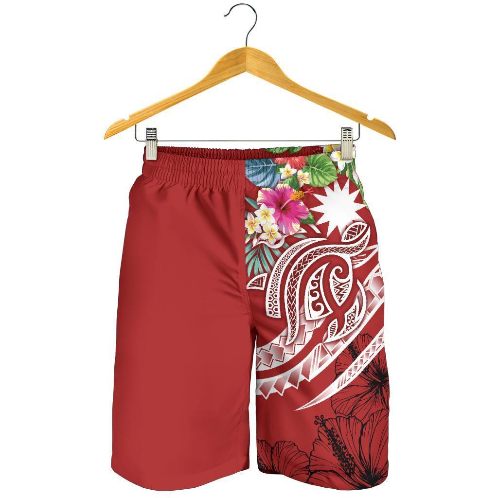 Nauru Polynesian Men's Shorts - Summer Plumeria (Red) - Vibe Hoodie Shop