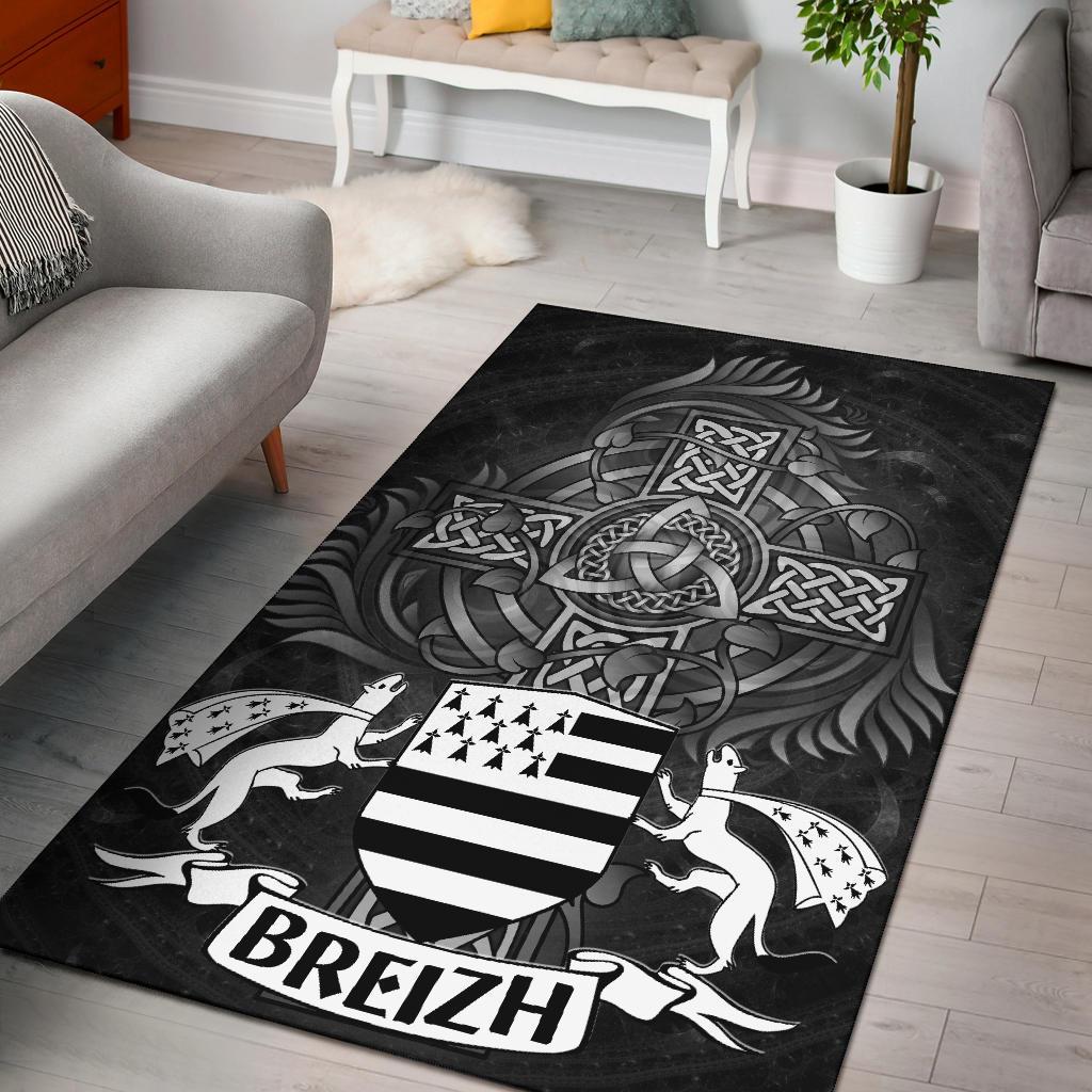 Celtic Area Rug - Brittany Flag With Celtic Cross - Vibe Hoodie Shop