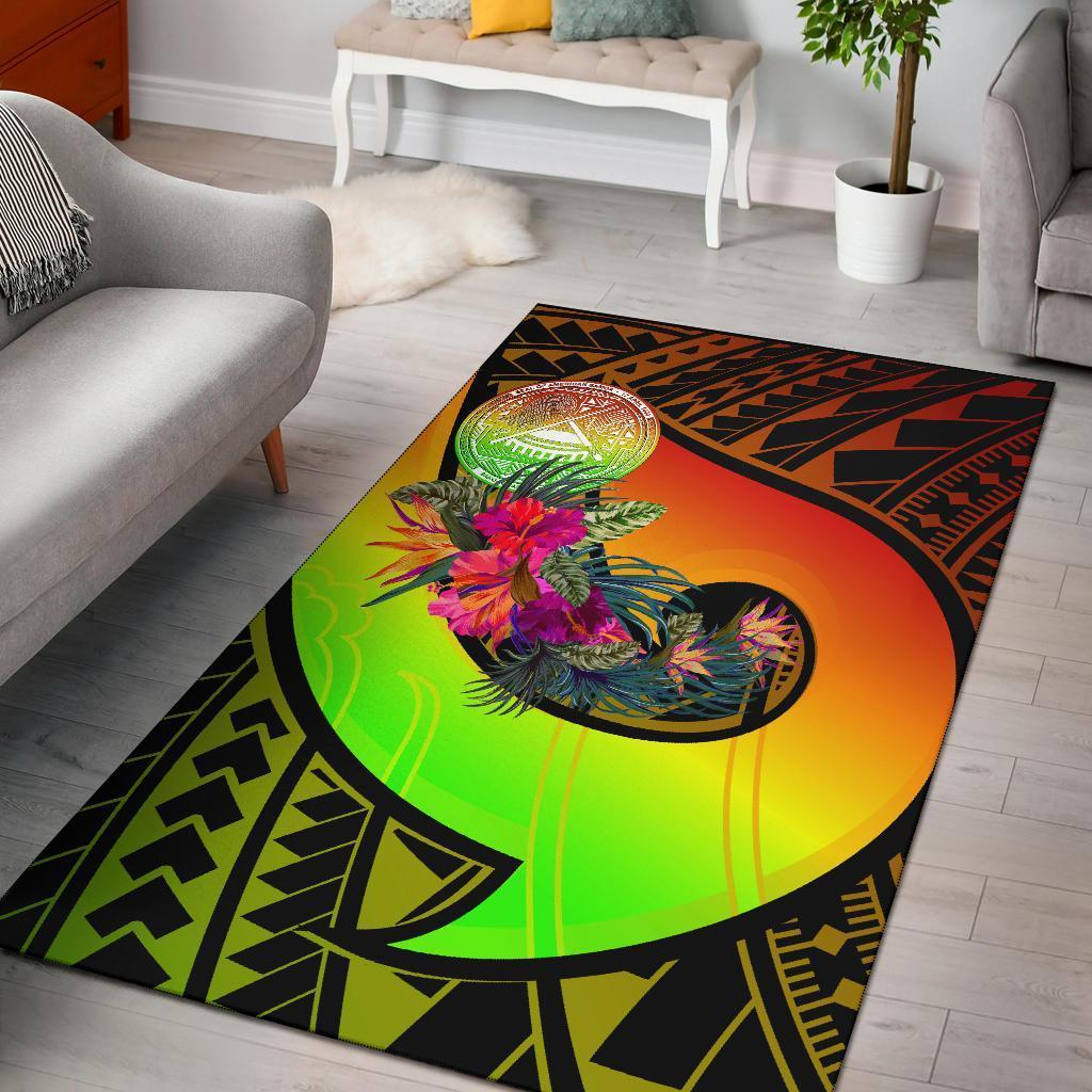 American Samoa Area Rug - Polynesian Hook And Hibiscus (Raggae) - Vibe Hoodie Shop