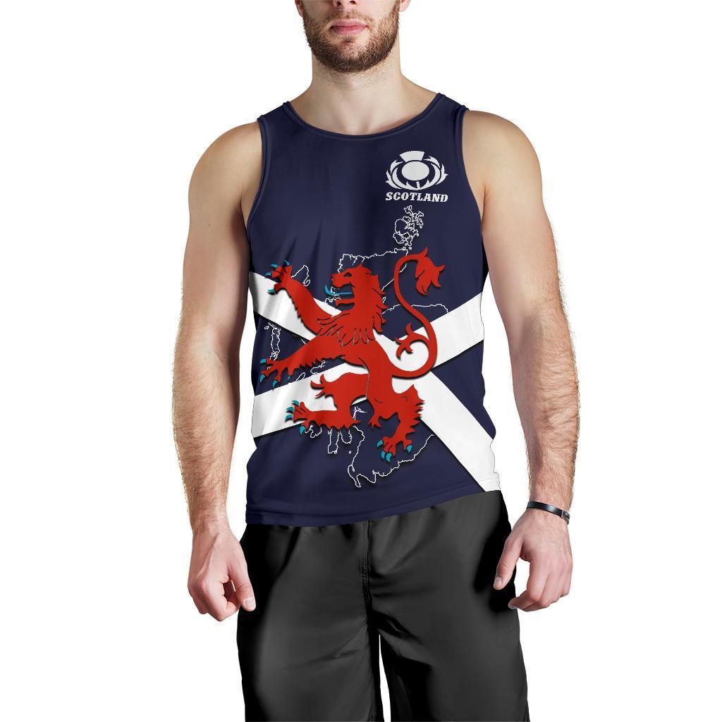 Scotland Rugby Men Tank Top Lion Rampant With Thistle - Vibe Hoodie Shop