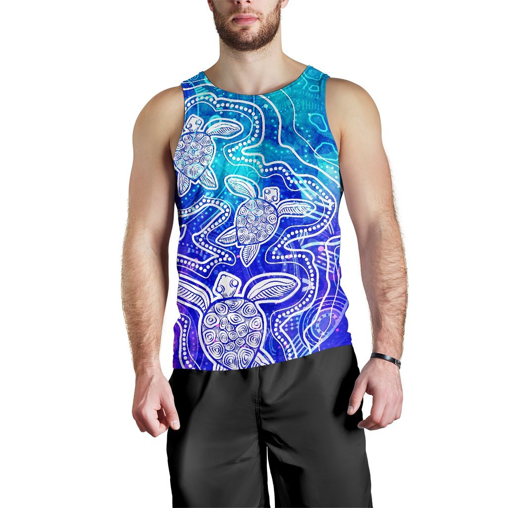 Aboriginal Men's Tank Top - Sea Turtle With Indigenous Patterns (Blue) - Vibe Hoodie Shop