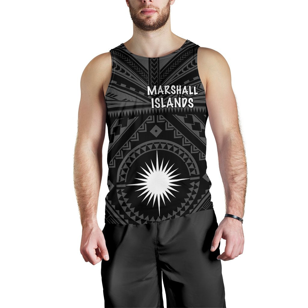 Marshall Men's Tank Top - Marshall Seal With Polynesian Tattoo Style (Black) - Vibe Hoodie Shop