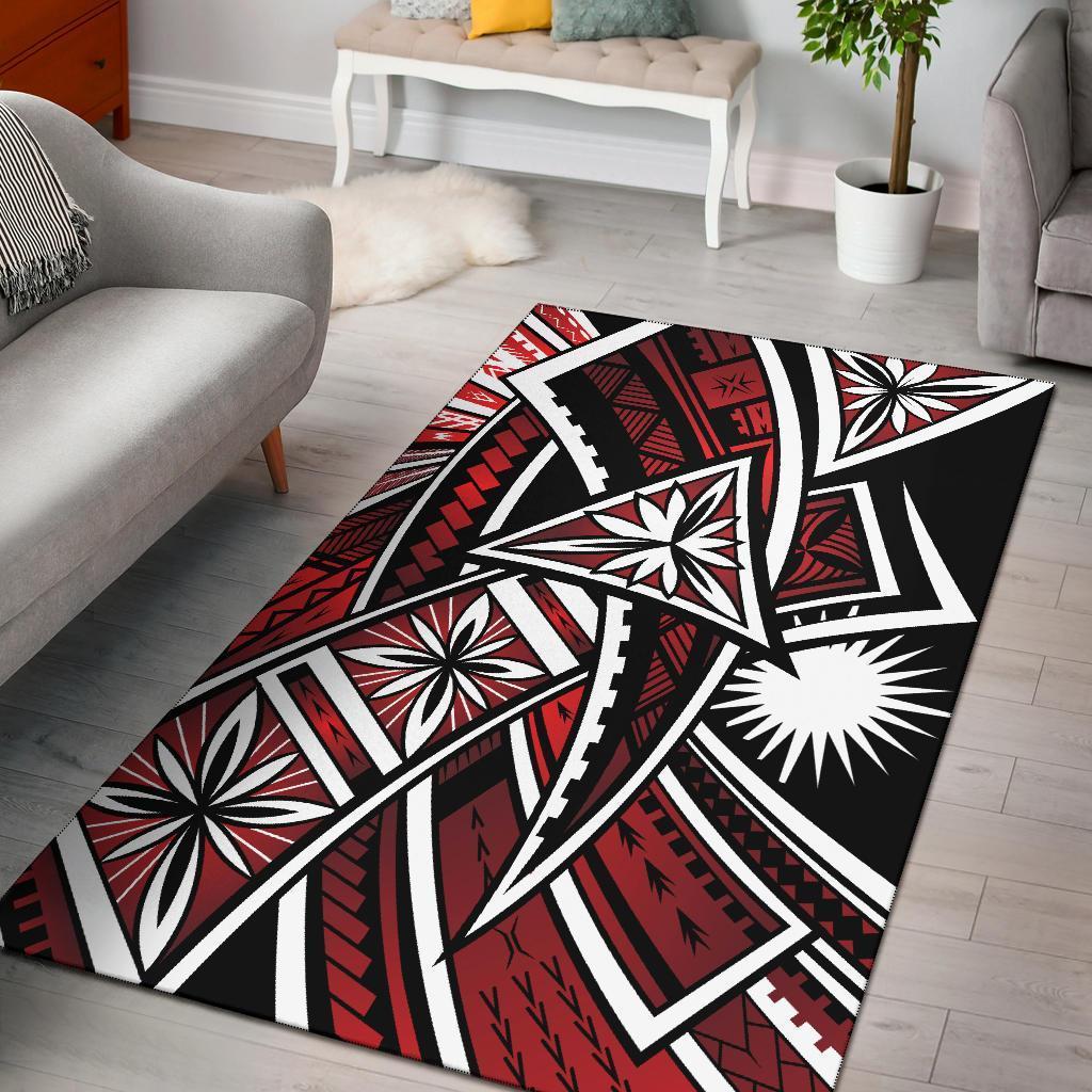 Marshall Islands Area Rug - Tribal Flower Special Pattern Red Color - Vibe Hoodie Shop