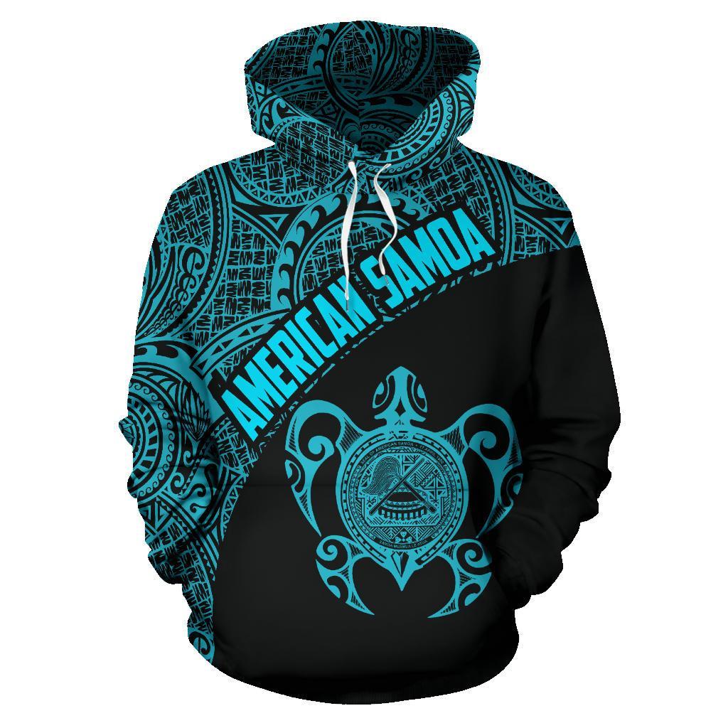 American Samoa Polynesian Hoodie Coat Of Arms In Turtle Blue - Vibe Hoodie Shop